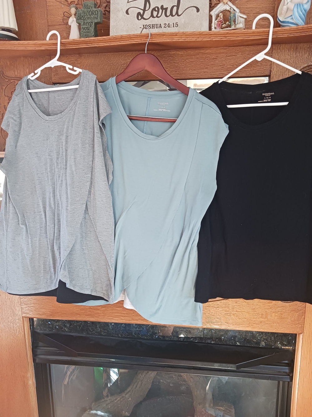 3 | Light Blue V-Neck Maternity & Nursing Top - Soft Blue, Grey & Black